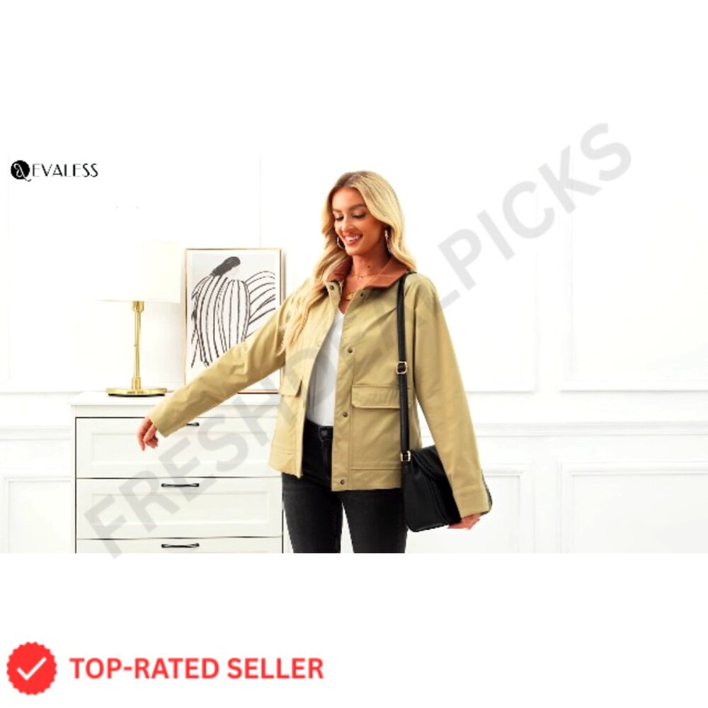 Lightweight Cropped Shacket Button Down Coat With… - image 7